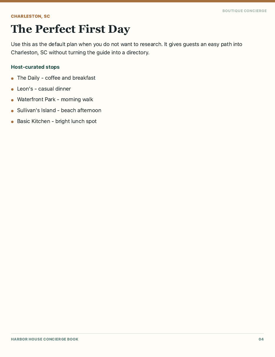 Local recommendations page screenshot from a Staybook Studio PDF